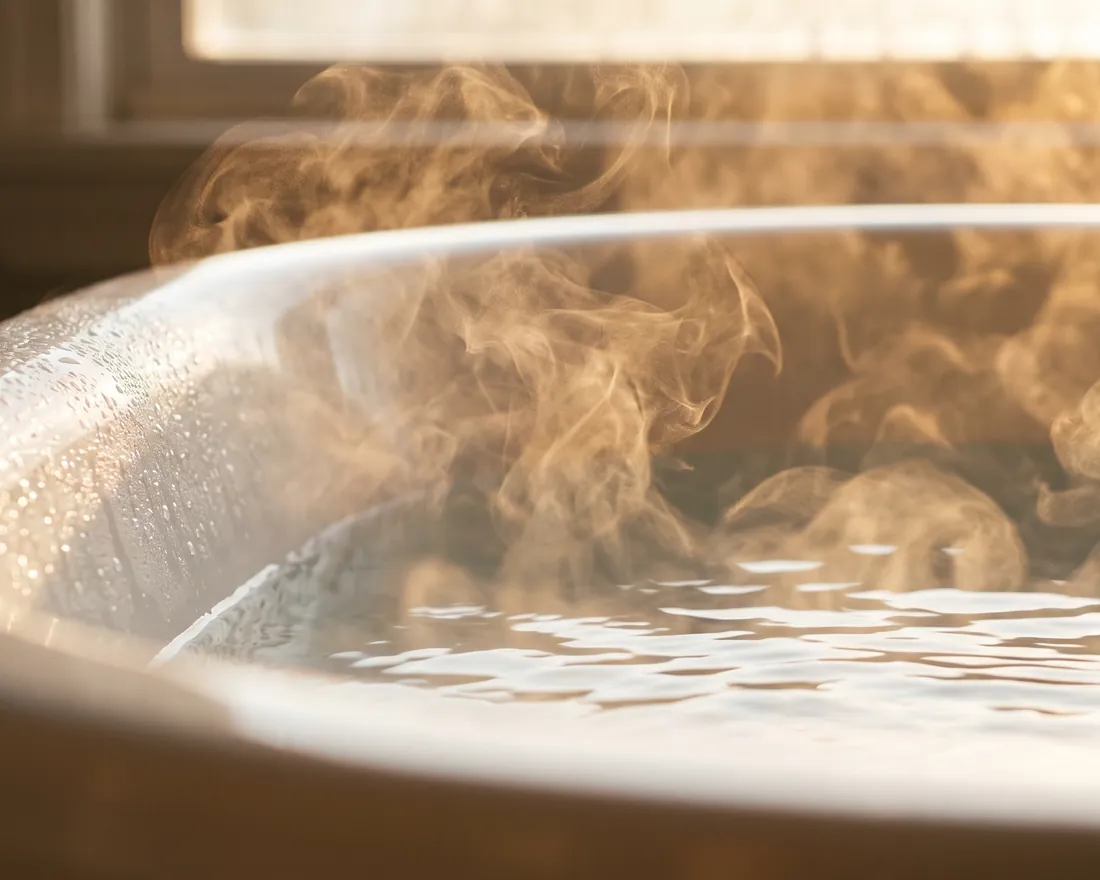Dampf über heißem Wasser