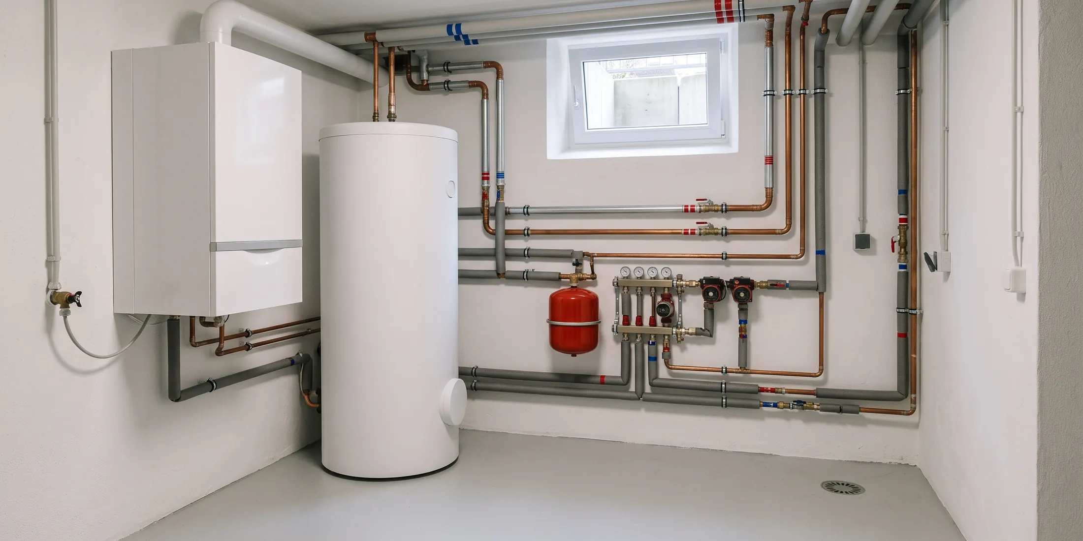 Heizraum mit Wärmepumpe und Pufferspeicher
